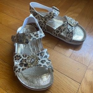 SUPERGA Girls’ cheetah print sandals with sparkly flower